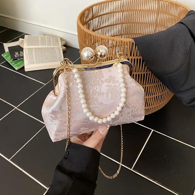 Herbst neue Stickerei Tasche neue beliebte exquisite tragbare goldene Tasche Perlenkette Umhängetasche Damen