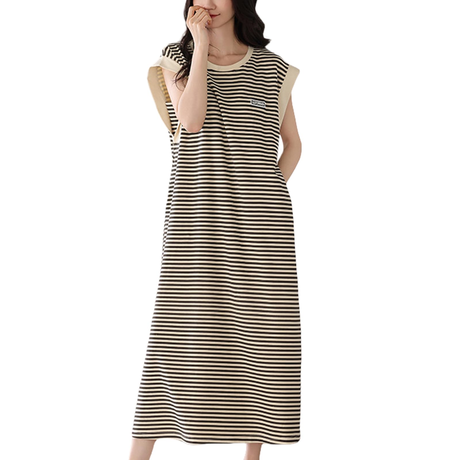 

Хлопковая ночная сорочка в полоску «гусиная лапка» с подкладками и и удобная для и расслабленная Идеально подходит для путешествий и [AQRTPXU] Женская 100% карманы. Легкий,