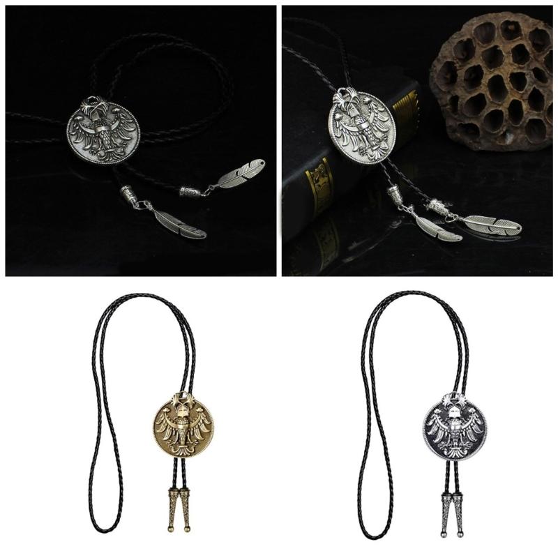 Metal Russian Empire Eagle Pendant Cowboy Bolo Tie Western Artificial Leather Rope Necktie Jewelry Shirt Chain Necklace