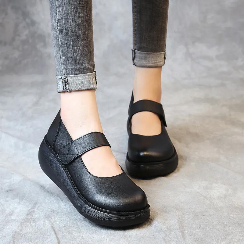 GKTINOO Spring Ladies Shoes 2025 Vintage Handmade Genuine Leather Women Flat Platform Shoes Comfort Platform Shoes Black