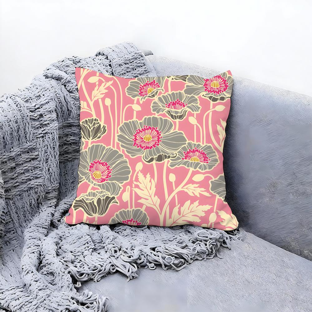 Beautiful Poppy Flower Pattern Cushion Cover Premium Comfort Reversible Pillow Cove in One Design for Any Room Car Interior