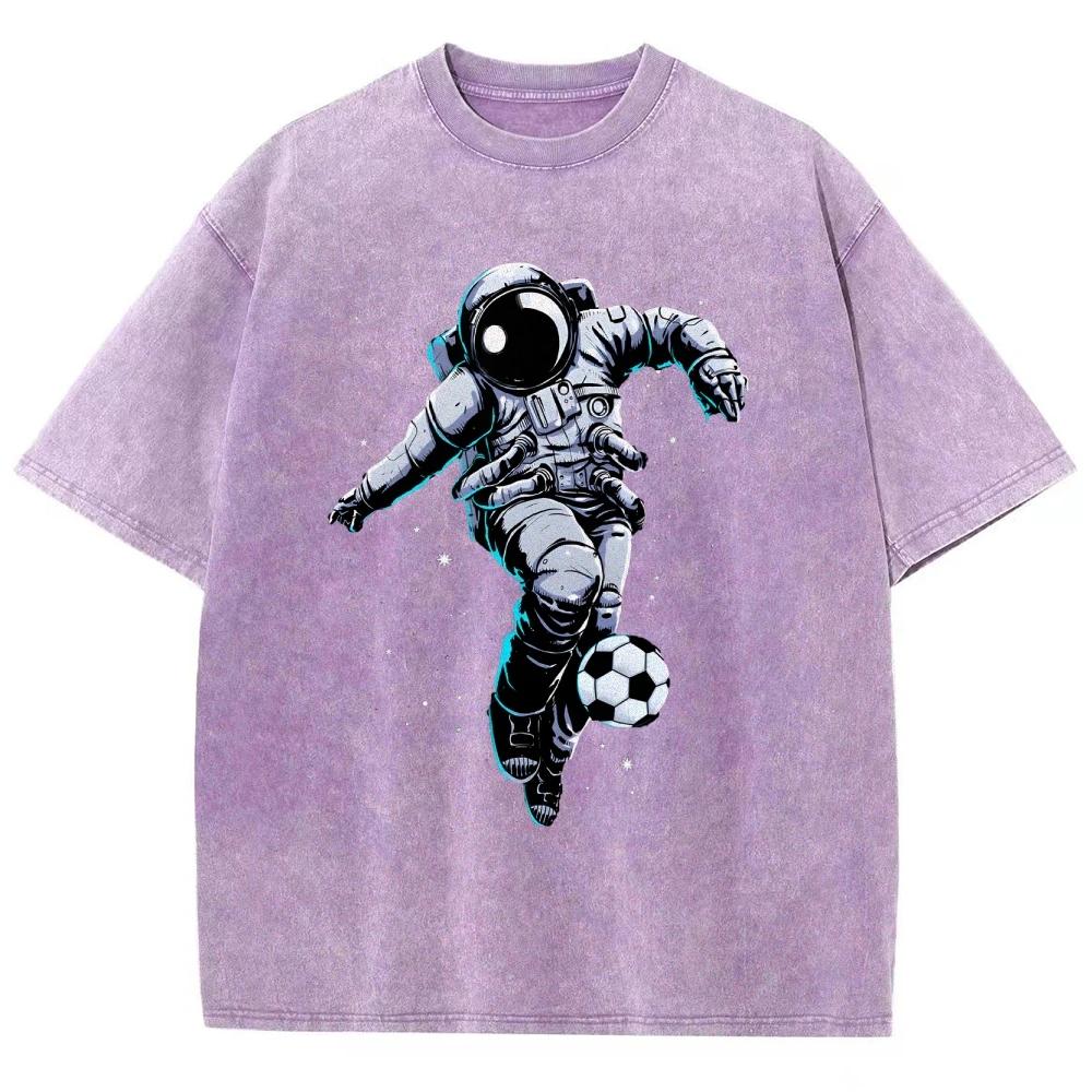 Astronaut Football T Shirts Unisex Fit Washed Tees Men Women Casual Short Sleeve T-shirts Cotton Oversized T-shirt