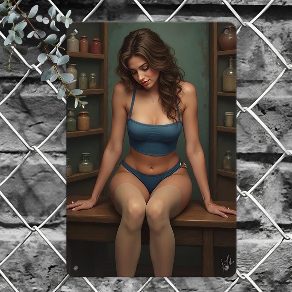 

Vintage Blue Bikini Metal Tin Sign Wall Art Decor Waterproof Hanging Home Bar Kitchen 20x30cm білий