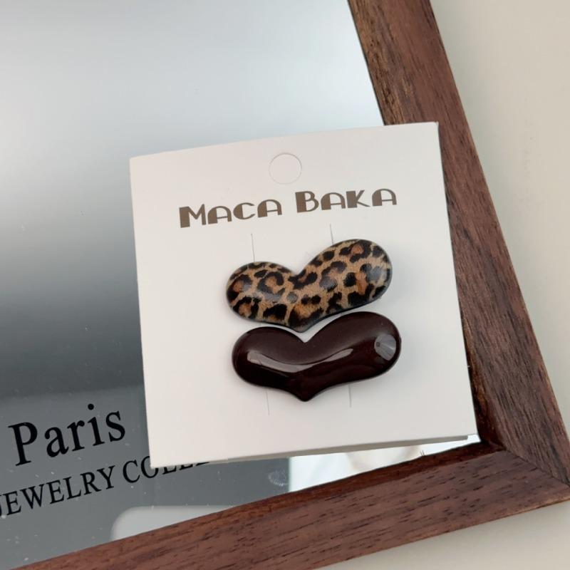 2Pcs Coffee Leopard Print Hairpin Side Clip Side Bangs Clip Temperament Love Duck Bill Clip Female Word Hairpin Hair Accessories