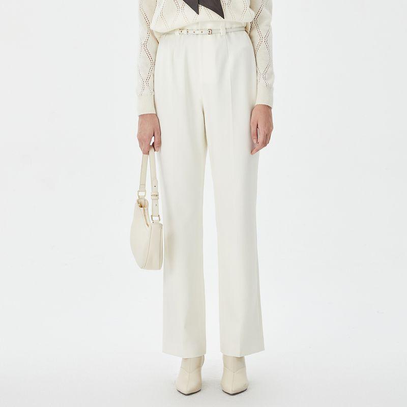 

Obeg Spring and Autumn High Waist Work Clothing Wool Wide-Leg Straight Pants Midnight Blue 155/XS/34