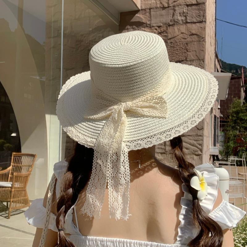 Small Fresh Pastoral Sweet Bow Sun Hat Children Beige Straw Hat Straw Hat Versatile Summer Photo