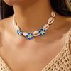 Bohemian Summer Beach Choker Necklace for Women White Flower Turtle Charm Clavicle Chain Holiday Jewelry Gift
