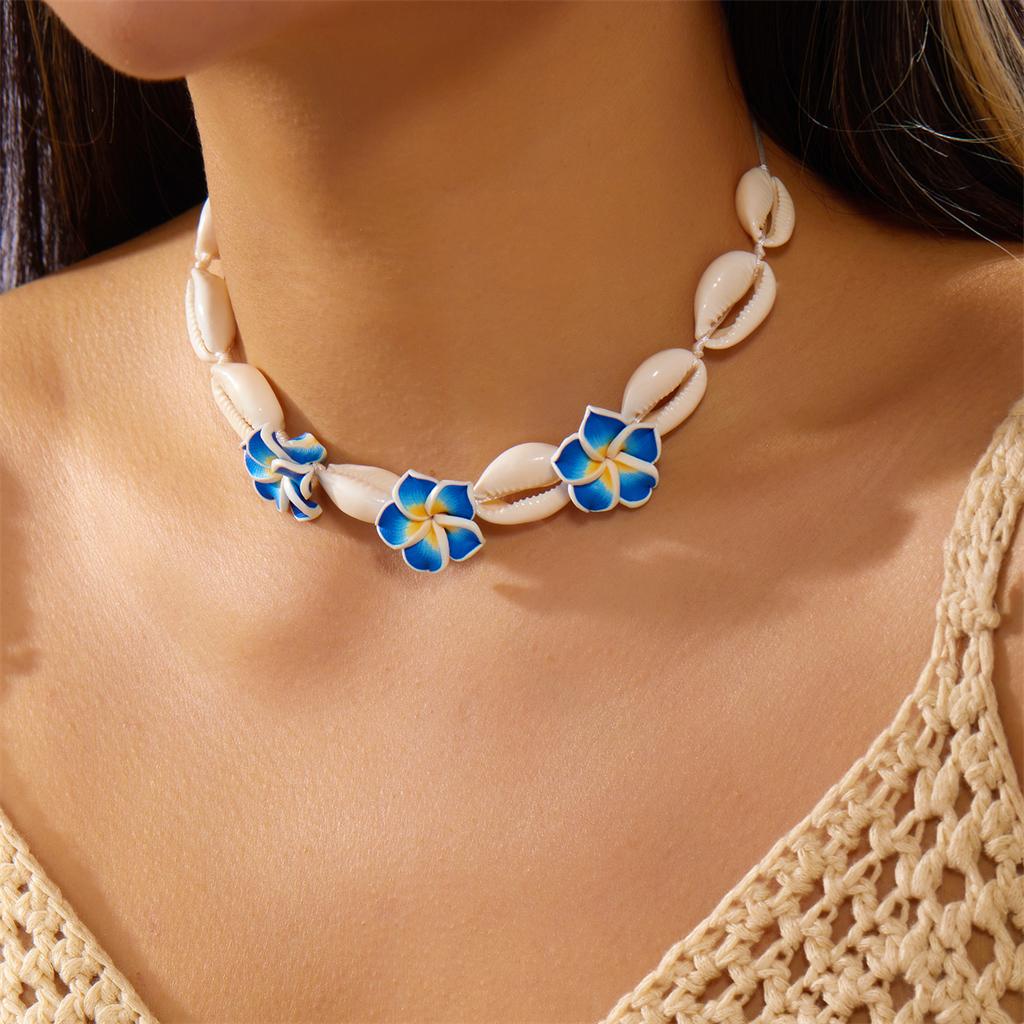 Bohemian Summer Beach Choker Necklace for Women White Flower Turtle Charm Clavicle Chain Holiday Jewelry Gift