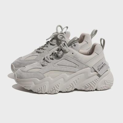 Shougu Genuine Leather Thick-Soled Women's Dad Sneakers - Tender Pink, Versatile for Autumn/Winter 2024.