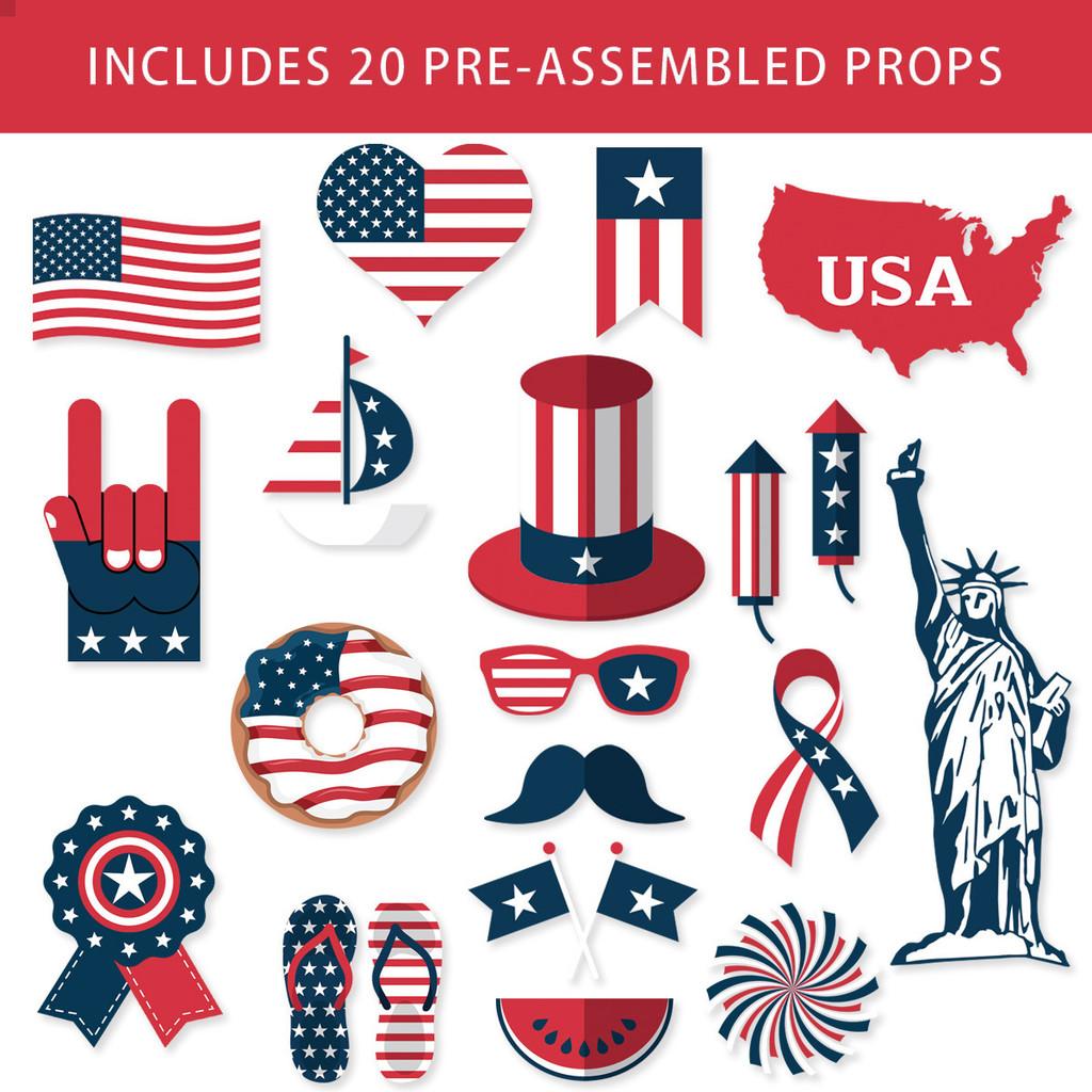 American Independence Day Photo Props Set With 20 Paper Party Decorations For Celebrations