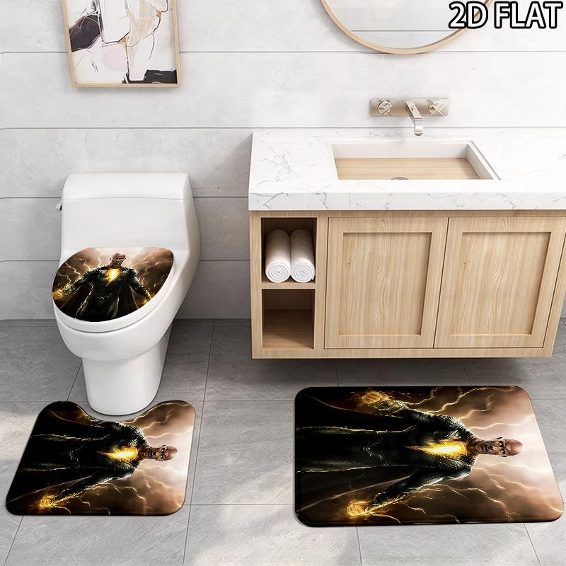 3pcs Lightning Adam Pattern Flannel Nonslip Absorbent Washable Decorative Bathroom Home Toilet Seat Cover Mat