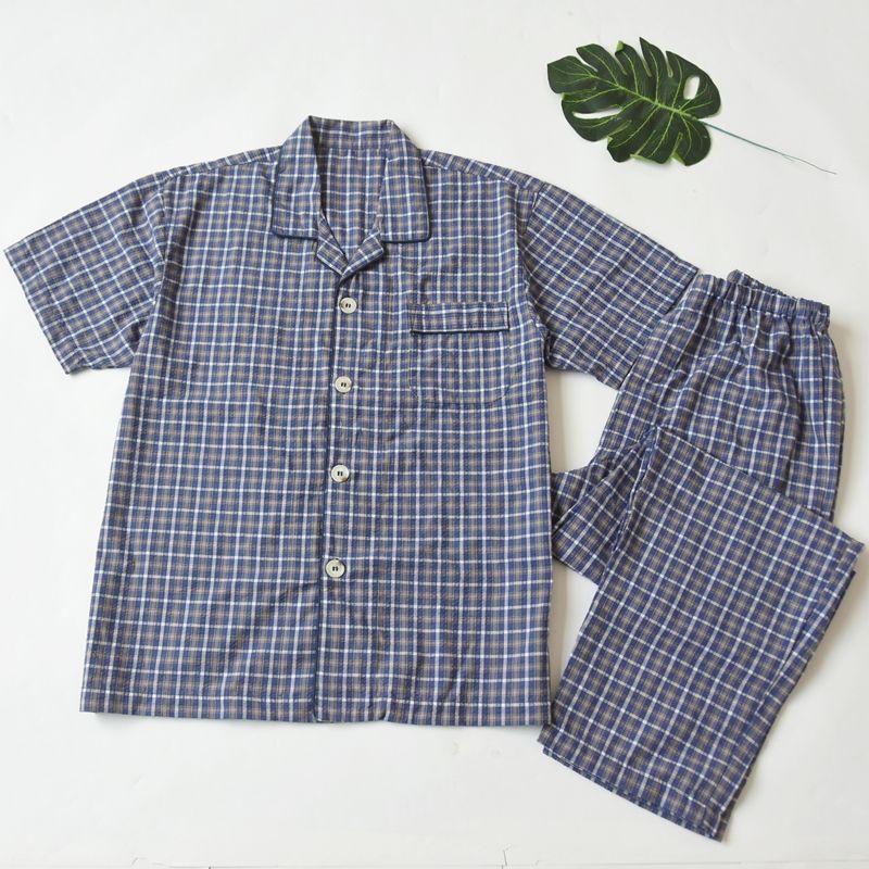 

Men s Breathable Woven Cotton Short-Sleeved Trousers Gray lattice L