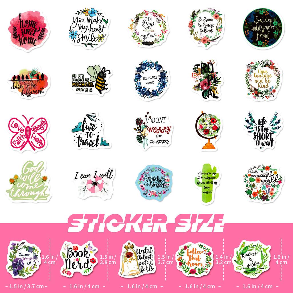 50 Small Size 4cm Inspirational Text Sentences Graffiti Sticker Trolley Box Notebook Paper Pallet Box English Sticker