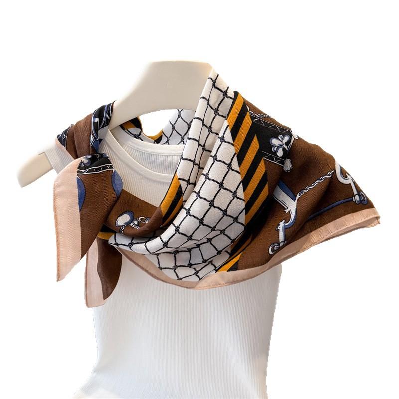 Retro Fashion Herringbone Pattern Cotton And Linen Small Square Scarf Silk Scarf Imitation Velvet Headscarf Shawl Sun Protection Scarf