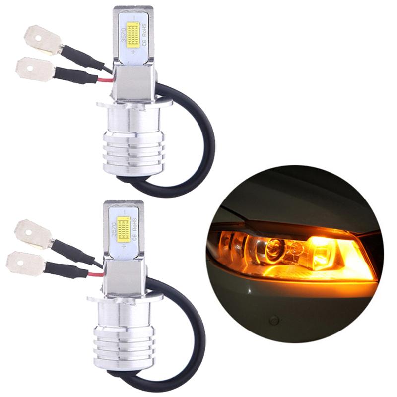 

2 шт. H3 автомобильные светодиодные противотуманные фары комплект для переоборудования супер яркая лампа Drl 3000K 80W 50000H 2000Lm автоматическая противотуманная фара жёлтый