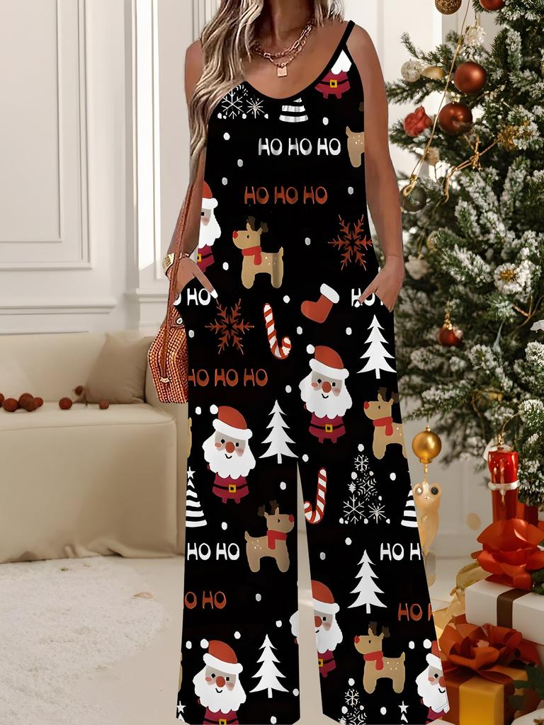Dámský módní overal, Oblečení plus size pro každodenní nošení, Grafický vánoční tiskový design, Párty, Vánoční oblečení