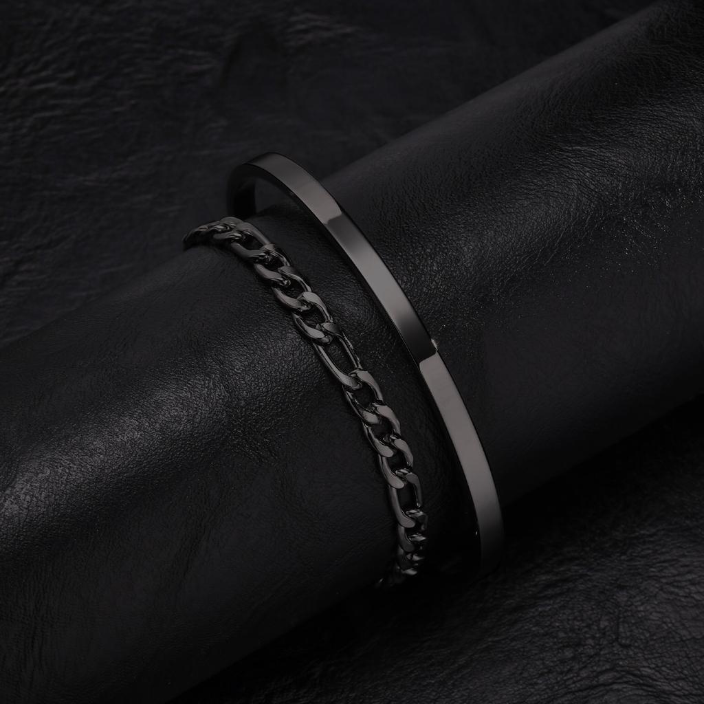 2 stuks Heren Kettingarmbanden, Roestvrij Staal Manchet Bangle Armband, Casual Sieraden Set voor Echtgenoot Vader