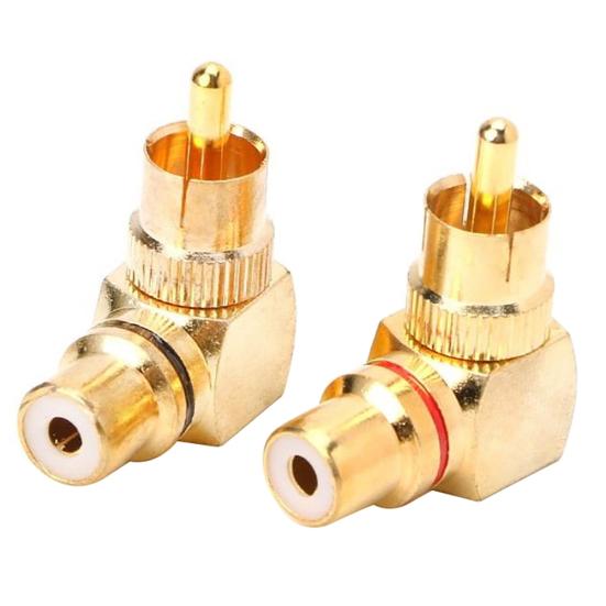 2Pcs RCA під прямим кутом між чоловічим і жіночим позолоченим роз’ємом 90 градусів адаптер