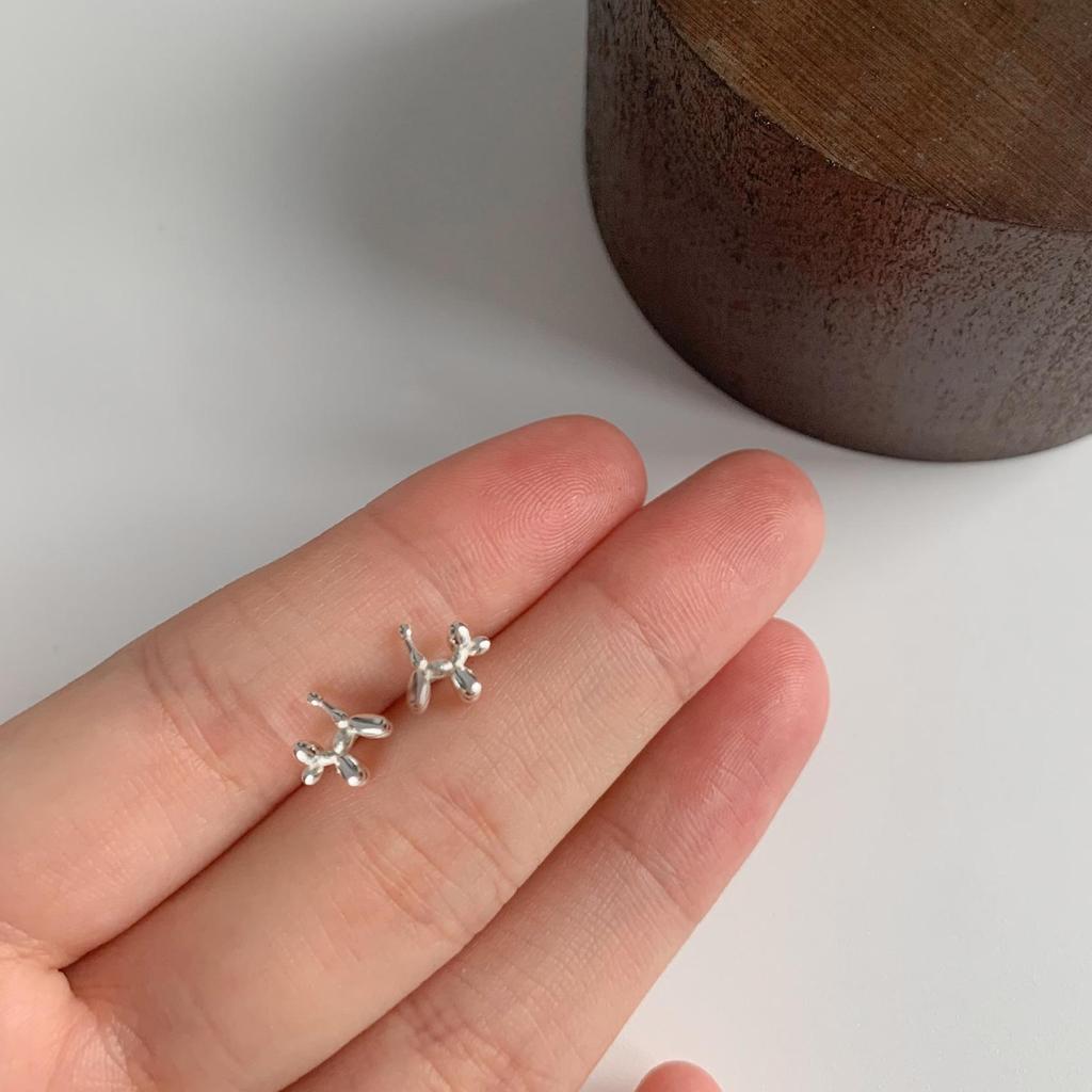 Sterling Silver Balloon Dog Stud Earrings: Simple, Delicate, Cool Style for Women