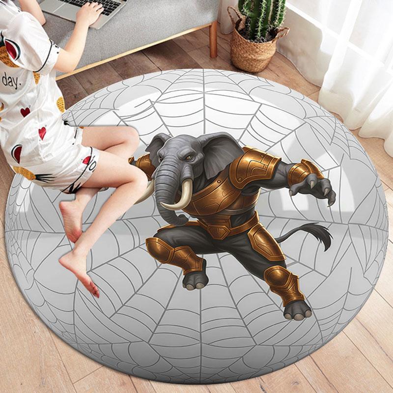 AnimalHeroes Round Area Rug,Carpet Rug for Living Room Bedroom Sofa Playroom Decor,Non slip Floor Mat