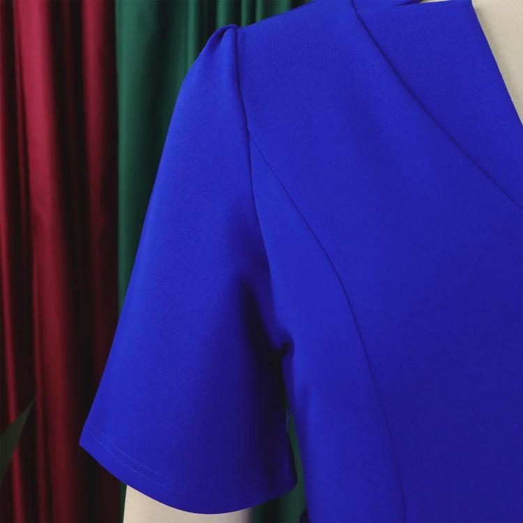 Women Summer Pleated High Waist V Neck Dress