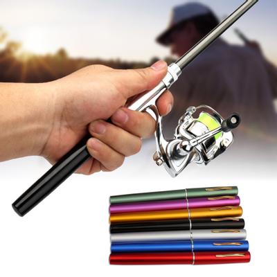 MUQZI Sports Accessory 1.6m Pen Shape Telescopic Mini Fishing Pole Rod with Metal Spinning Reel Wheel