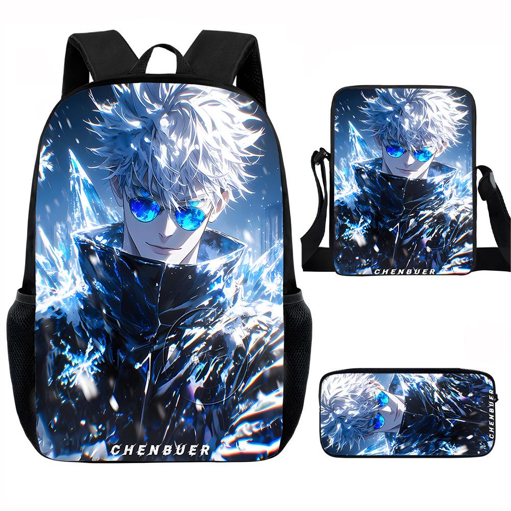J-Jujutsu Kaisen 3pcs Set Backpack 40cm/15.7inch School Bags Shoulder Bag Pencil Case Computer Book Bag for Boys Girls Best Gift