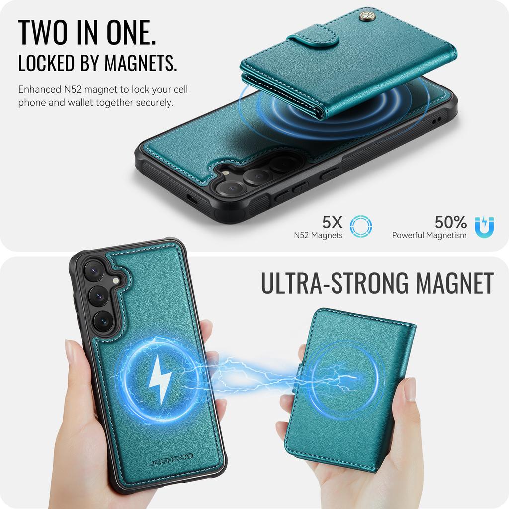 For Samsung Galaxy S25 FE Case JEEHOOD J09 RFID Blocking Card Holder Leather Back Phone Cover Magnetic Case