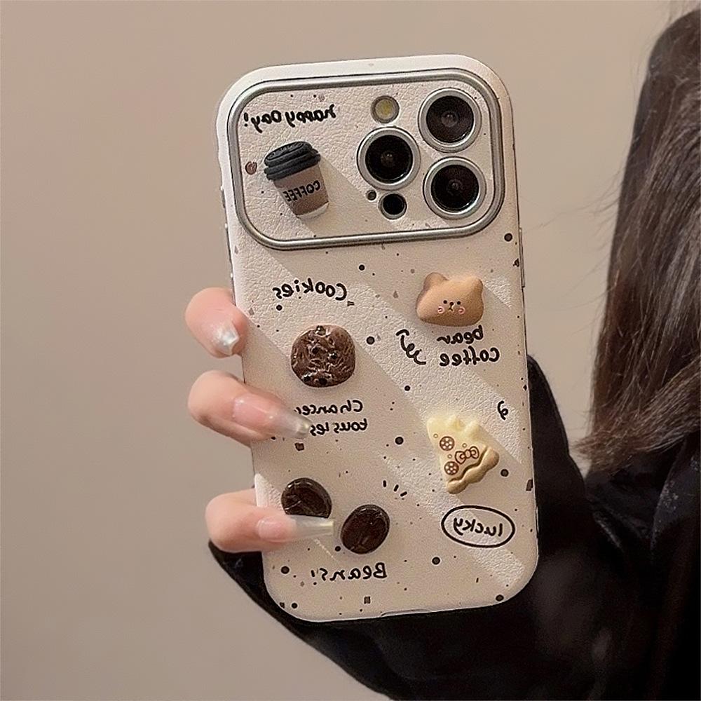 Splashing Ink 3D Coffee Bear for Apple 16 ProMax Phone Case for IPhone 15 Leather 1711 Cute