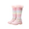 2025 New Autumn Winter Girls Rainbow Princess Fashion Children Pink Boots Knee Length Boots Plush Fur Girls Shoes