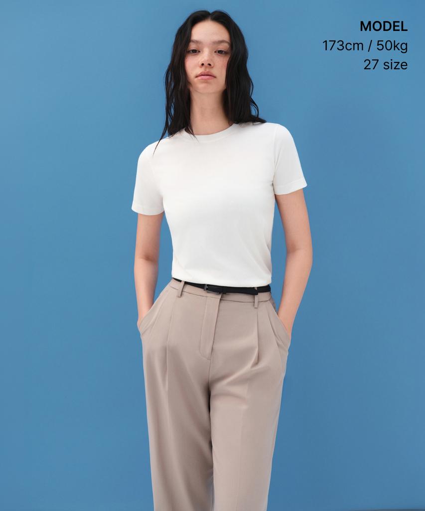 MUSINSA STANDARD WOMAN [Cooltandard] Women'S Semi-Balloon Hidden Banding Slacks [Light Beige]