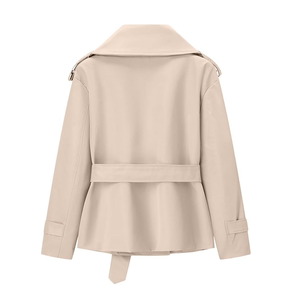 Damen Kurzer Trenchcoat mit langen Ärmeln, Gürtel und Knopfleiste