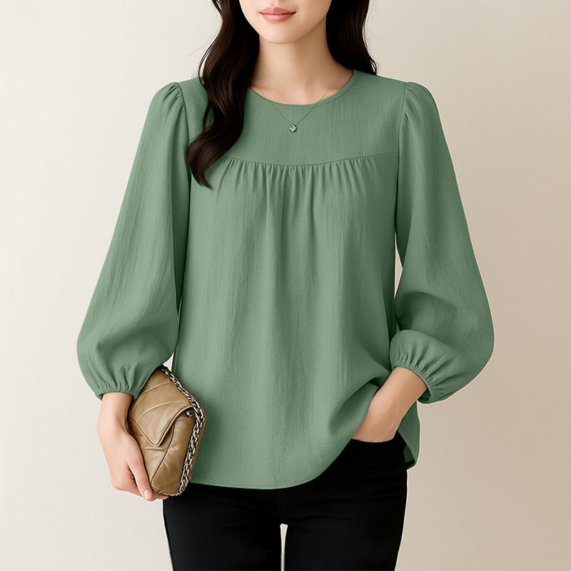 ZANZEA Dame Casual Rund Hals Løs 3/4 Erme Ensfarget Bluse