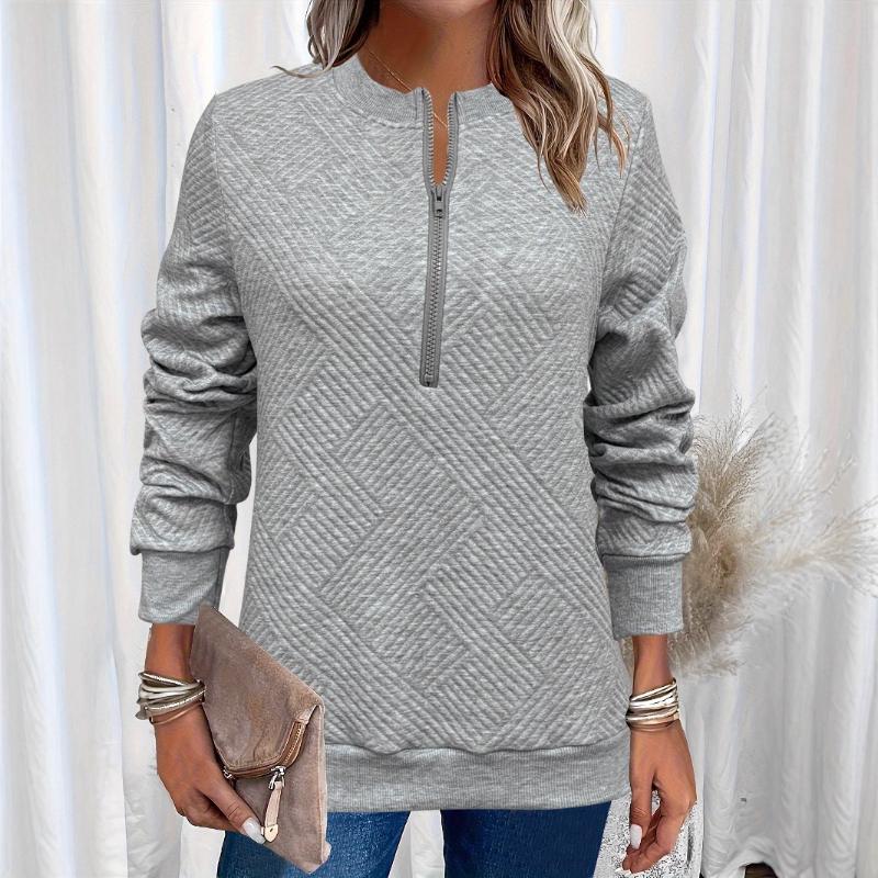 Women Spring Autumn New Style Hoodie Half Zip Design Sense Crew Neck Long Sleeve Solid Color Casual Versatile Top