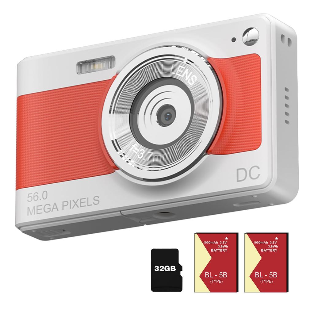 D15 Compact Digital Camera, Easy to Use, Digital Zoom, Autofocus, SD Card Included, Webcam for Kids and Beginners (Orange)