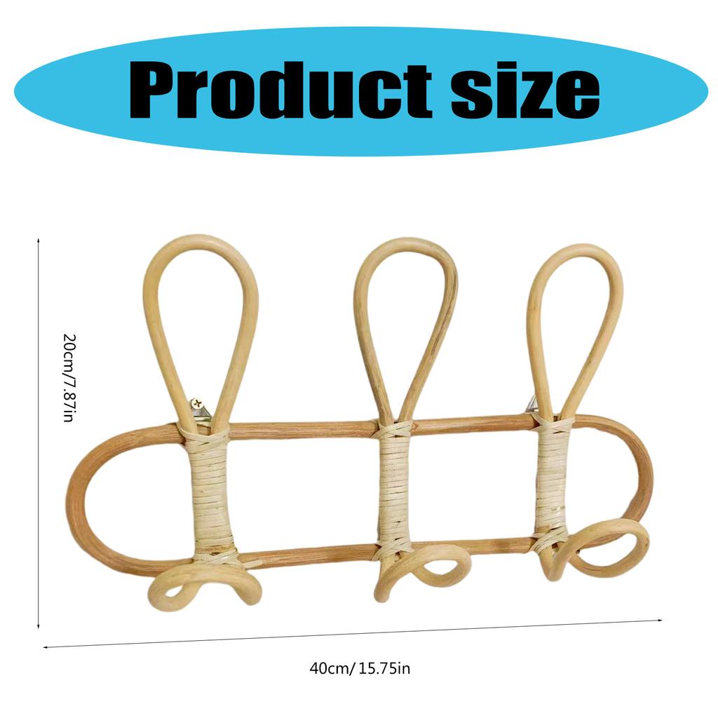 Rattan Coat Rack with Hooks Decorative Storage Organizer for Towels Clothes Hanger for Entryway or Bedroom Decoration