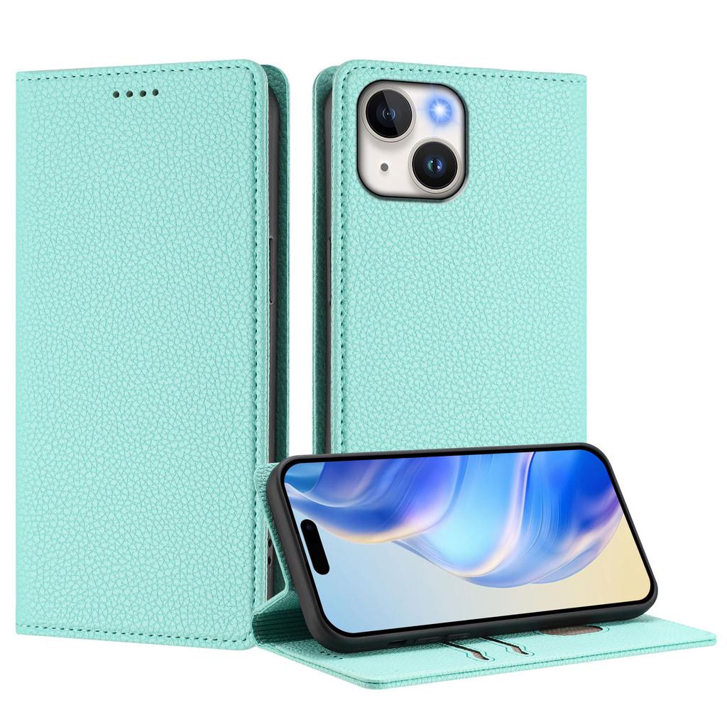 For iPhone 15 Wallet Case RFID Blocking Litchi Texture Leather Mobile Cover