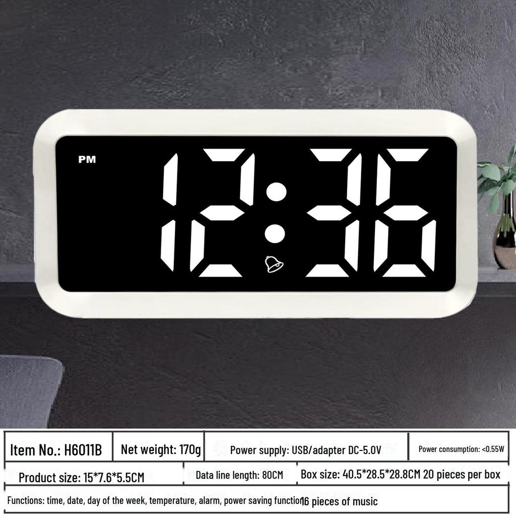 Simple LED Display Wooden Alarm Clock with Voice Control for Students and Children