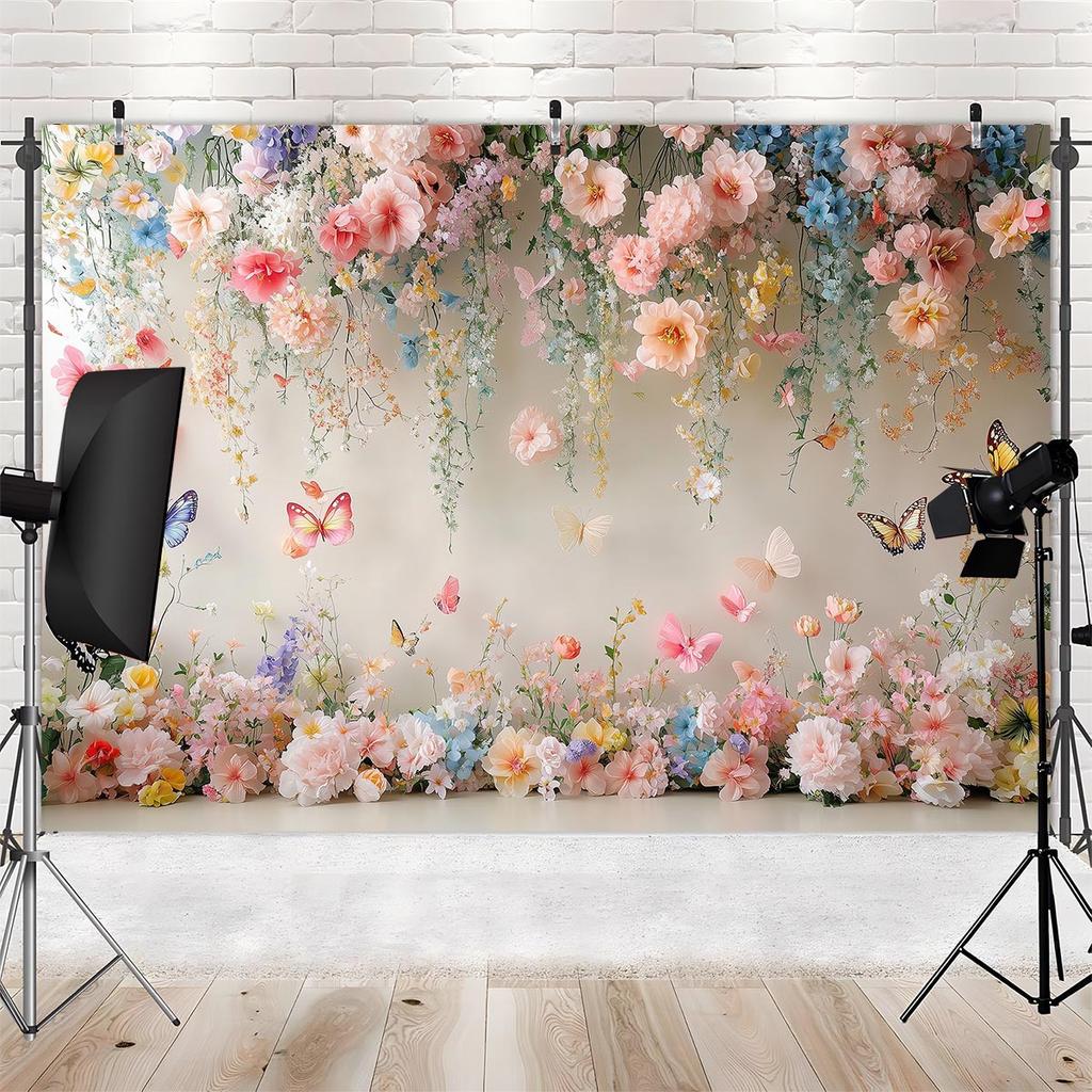 1 Polyester Photography Background with a Flower and Butterfly Garden Theme Durable Indoor/outdoor Festival Wall Decoration