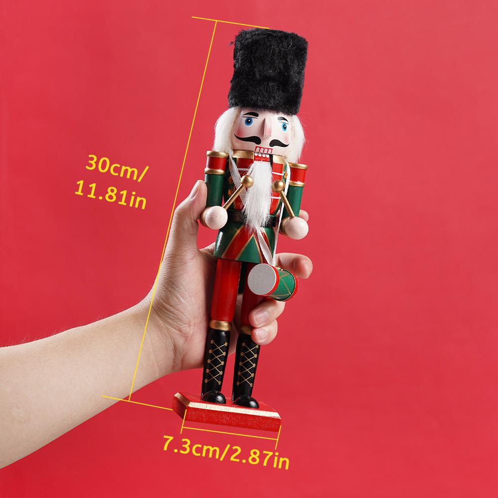 30cm Wooden Nutcracker Ornament Soldier Figurement Handcraft Doll Toy Home Office Table Xmas Decoration Statues Christmas Gift