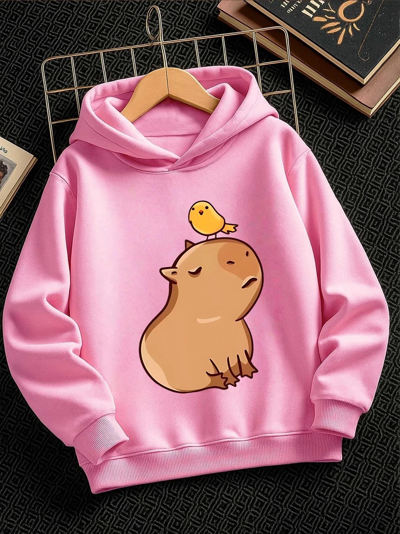 Snug Capybara Kids Hooded Top Summer Cute Cartoon Crewneck Boys Girls 3-14 100