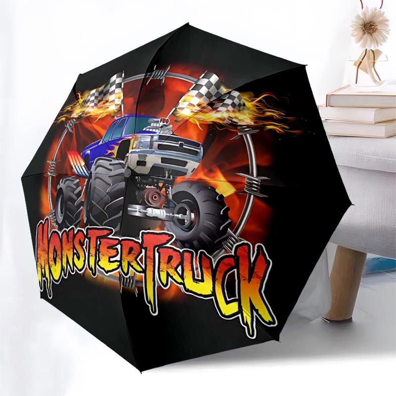 Reiseregenschirm im Monster-Truck-Design, 8 Rippen, Automatisches Öffnen und Schließen, Tragbares faltbares Design, Kompakter und stilvoller Schirm geeignet für