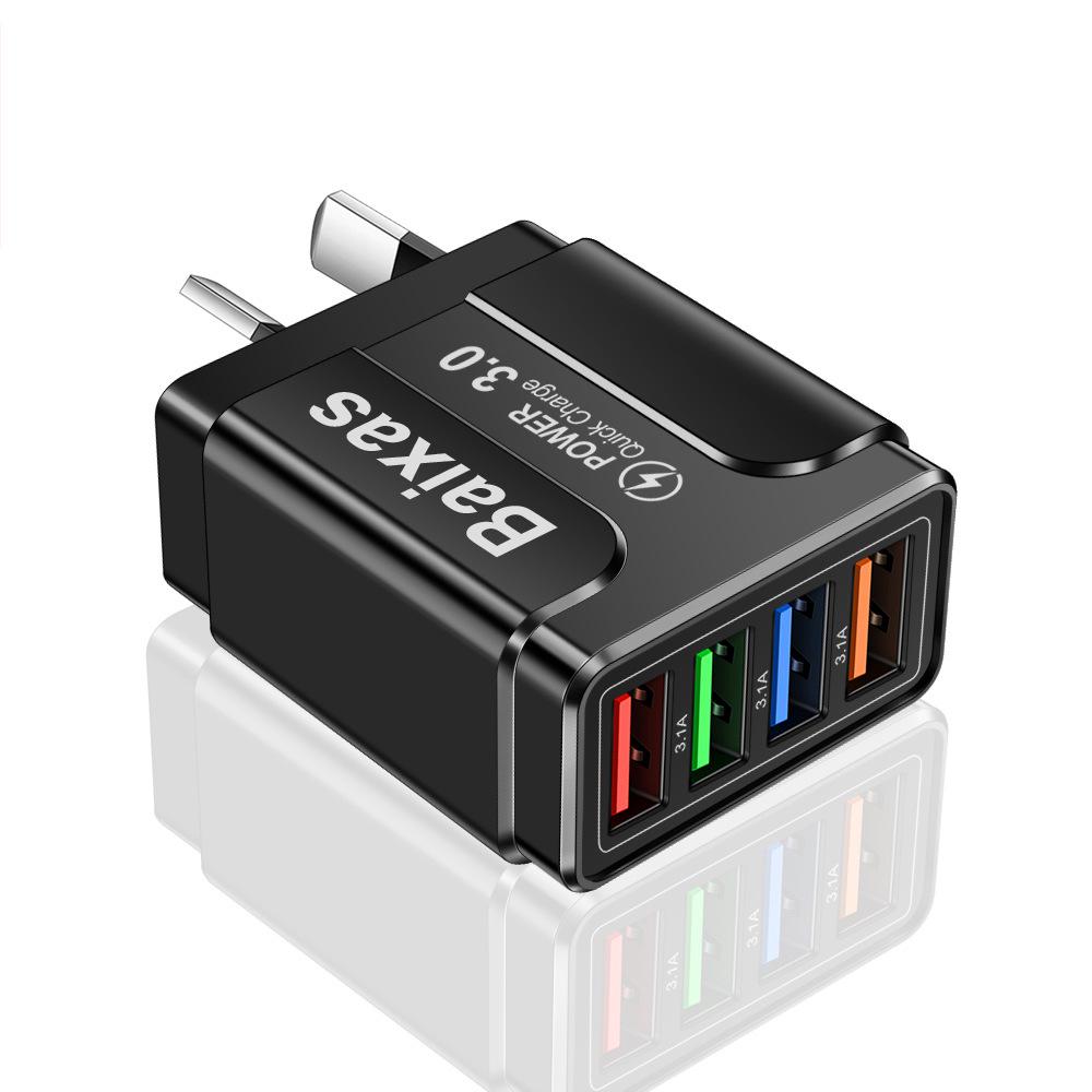 Colorful 4-USB 3A Travel Charger for Phone & Tablet: Multi-Standard (EU/US/UK)