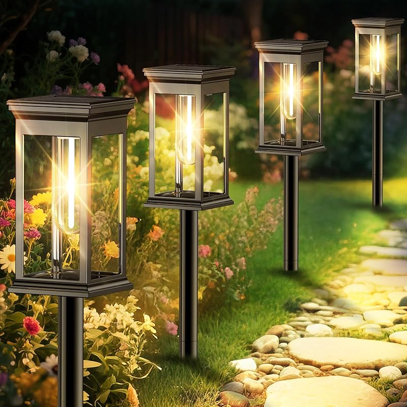 Solar Pathway Lights Outdoor Waterproof – 8 Pack Bright Solar Powered Garden Lights with Auto On/Off, IP65 LED Landscape Lighting for Walkway Patio 8
