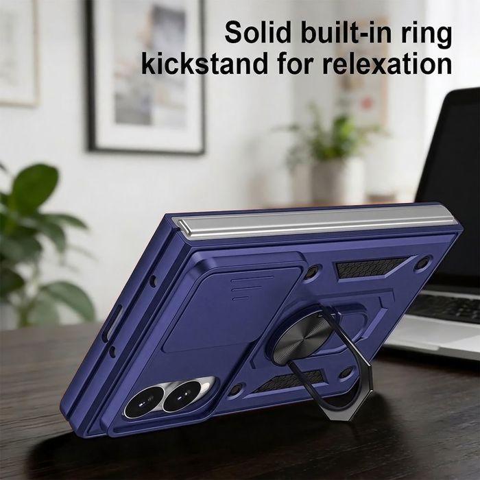 Hoesje voor Samsung Galaxy Z Fold 8, Schokbestendig Hard met Standaard en Camera Bescherming - Marineblauw