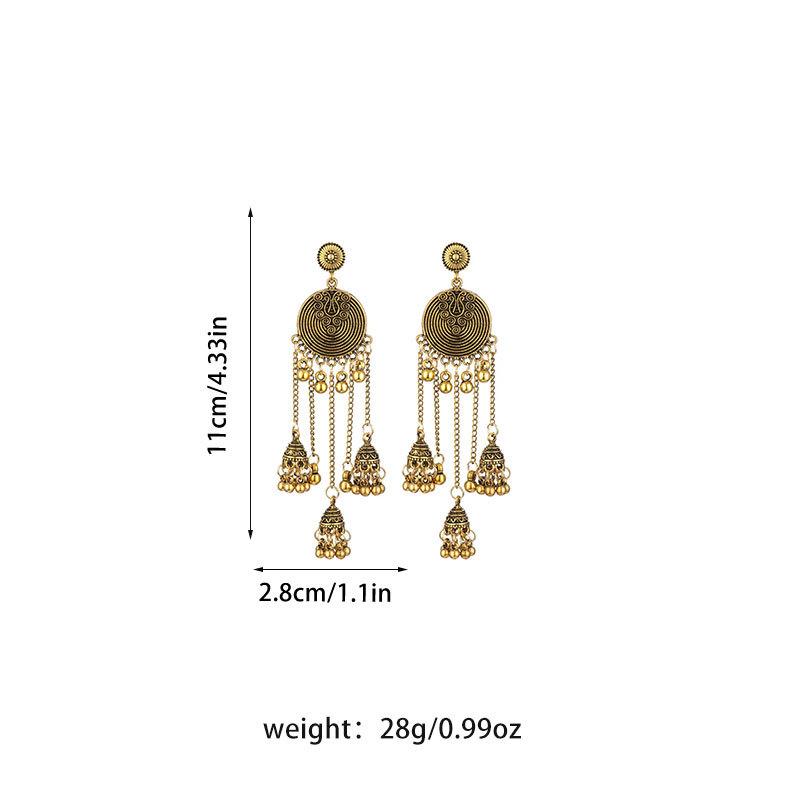 Cross-border Hot Sale Indian Ethnic Style Round Bells Fringed Pendant Earrings Retro Bohemian Earrings Premium Sense