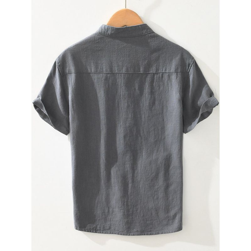 New Chinese Style Retro Cotton Linen Stand Collar Short Sleeve Shirts Men's Japan Fashion Artistic Summer Shirt Outerwear Thin