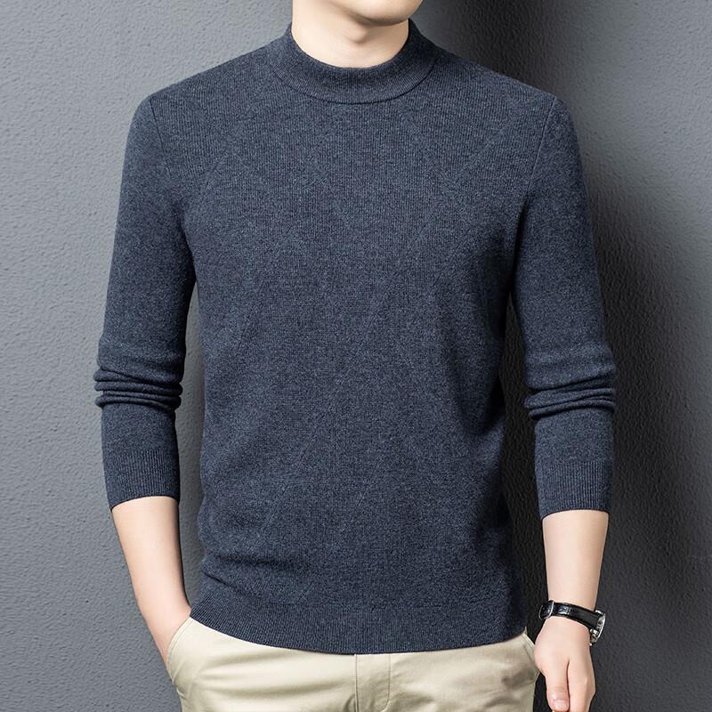 FengXun Men's 100% Pure Wool Mock Neck Pullover Sweater FXT6510