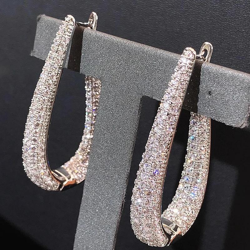 CAOSHI Gorgeous Sparkling Full Zirconia Hoop Earrings Lady Anniversary Party Accessories Luxury Jewelry for Wedding Ceremony