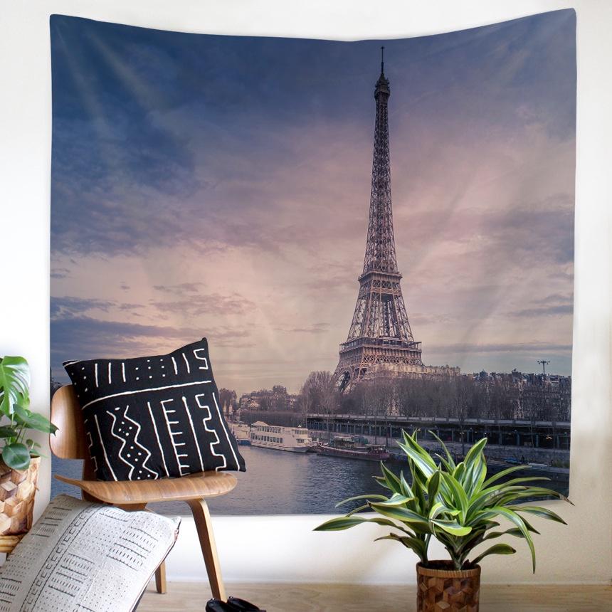 Nordic Paris Eiffel Tower Landscape Polyester Tapestry For Renting House Renovation Student Dormitory Wall Background Hanging Cloth
